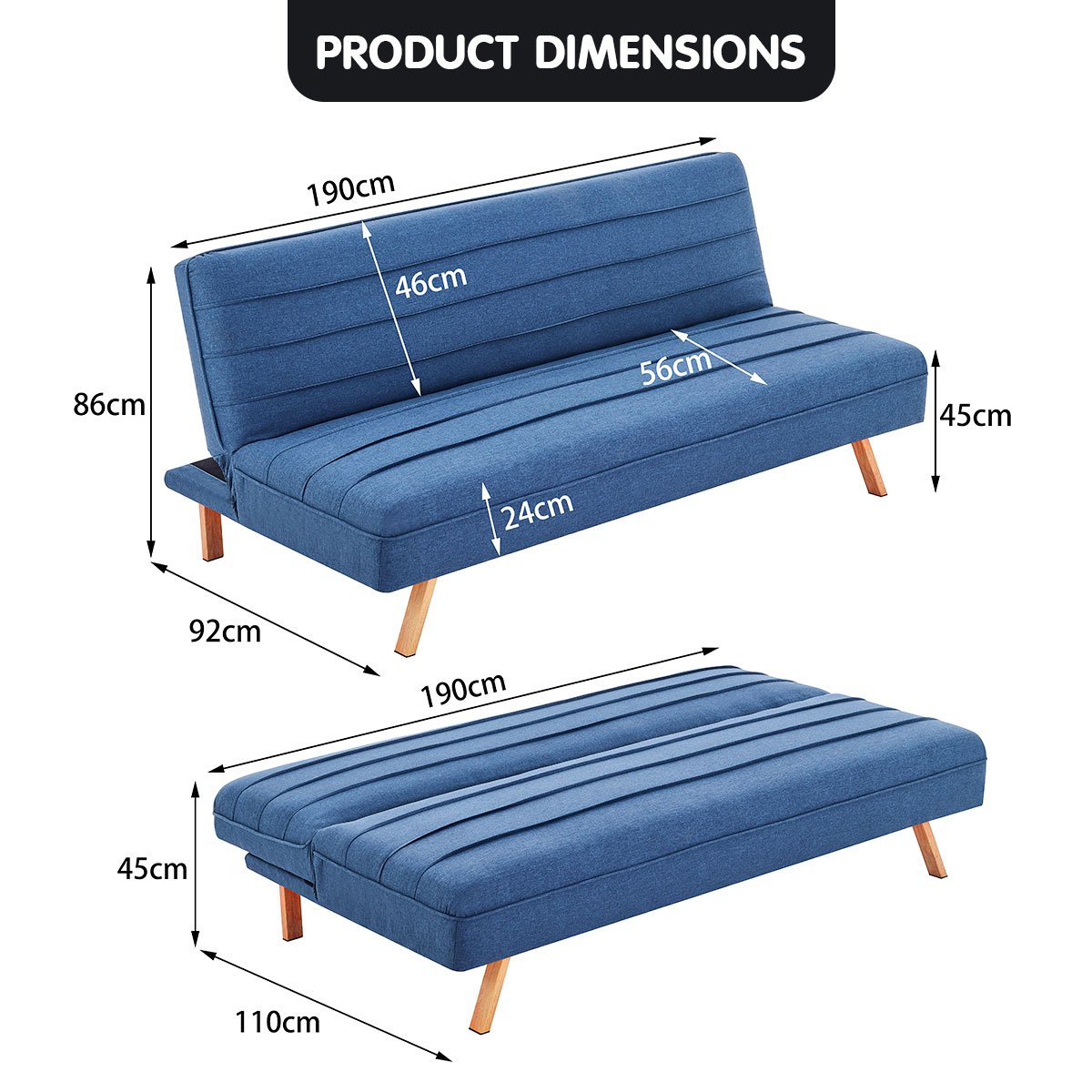 Sarantino 3 Seater Modular Linen Fabric Sofa Bed Couch - Dark Blue