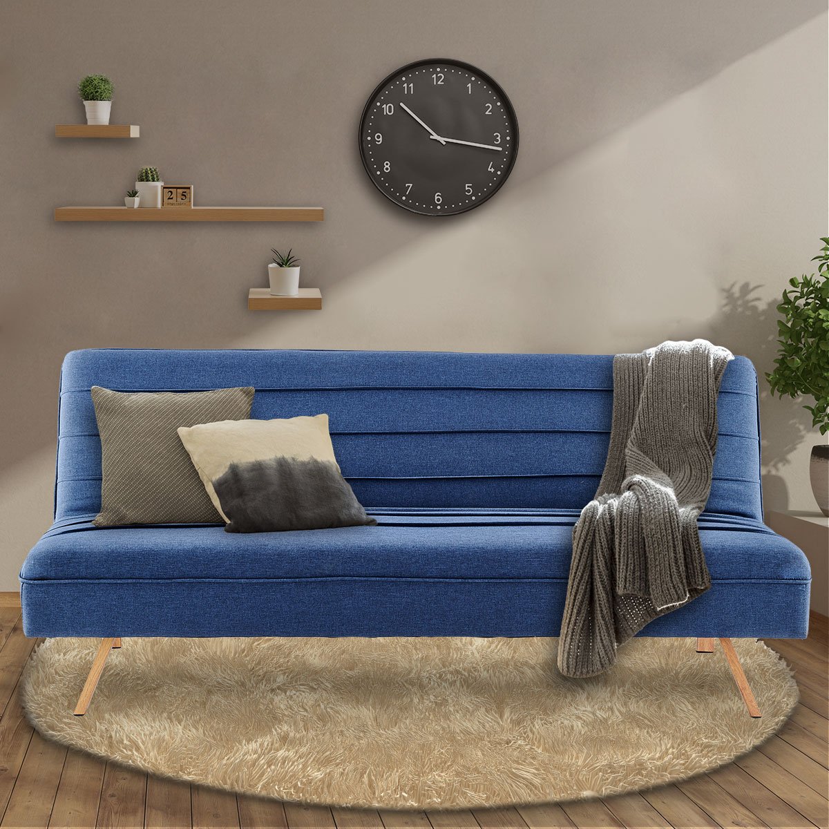 Sarantino 3 Seater Modular Linen Fabric Sofa Bed Couch - Dark Blue