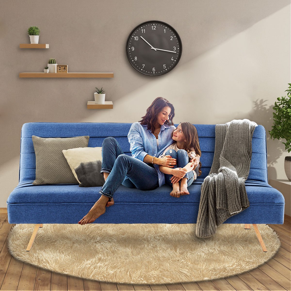 Sarantino 3 Seater Modular Linen Fabric Sofa Bed Couch - Dark Blue