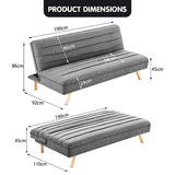 Sarantino 3 Seater Modular Linen Fabric Sofa Bed Couch - Dark Grey - Low Angle