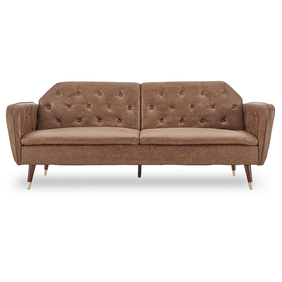 Sarantino Faux Velvet Tufted Sofa Bed Couch Futon - Brown