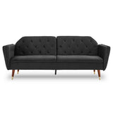 Sarantino Faux Velvet Tufted Sofa Bed Couch Futon - Black - Extra Image