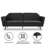 Sarantino Faux Velvet Tufted Sofa Bed Couch Futon - Black - Extra Image
