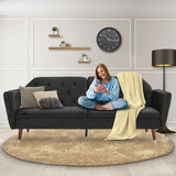 Sarantino Faux Velvet Tufted Sofa Bed Couch Futon - Black - Extra Image