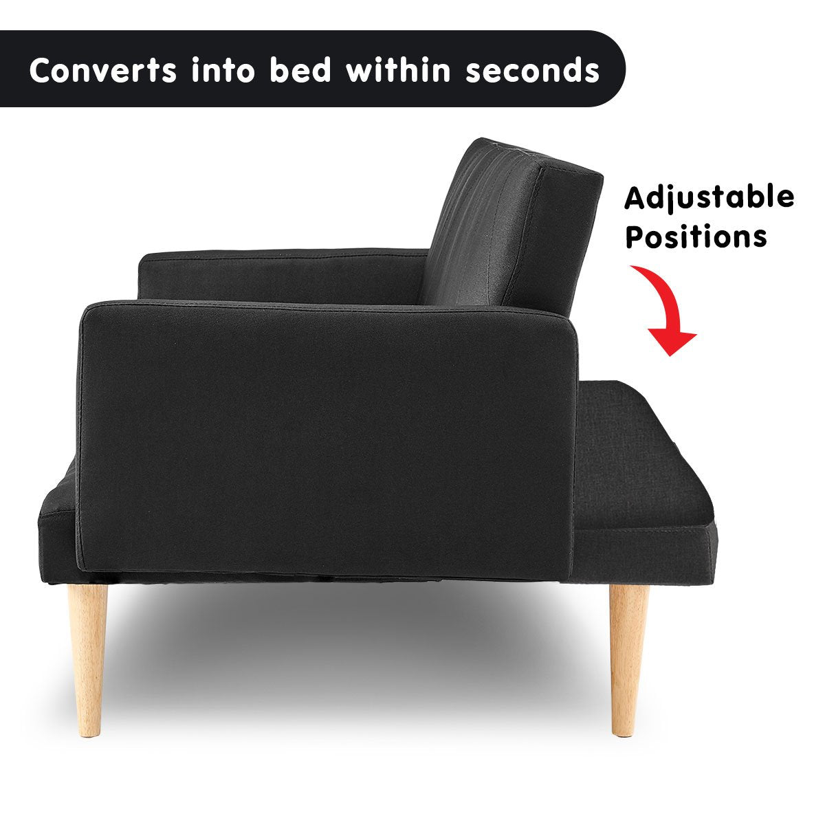Sarantino 3-Seater Faux Linen Sofa Bed Couch - Black