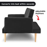 Sarantino 3-Seater Faux Linen Sofa Bed Couch - Black - Side View