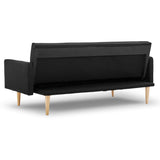 Sarantino 3-Seater Faux Linen Sofa Bed Couch - Black - Close-Up Angle