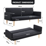 Sarantino 3-Seater Faux Linen Sofa Bed Couch - Black