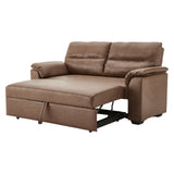 Sarantino Distressed Faux Leather Sofa Bed Couch Lounge - Brown - Side View