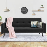 Sarantino Tufted Faux Linen 3-Seater Sofa Bed with Armrests - Black - Extra Image