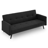 Sarantino Tufted Faux Linen 3-Seater Sofa Bed with Armrests - Black - Extra Image