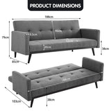 Sarantino Tufted Faux Linen 3-Seater Sofa Bed with Armrests - Light Grey - Extra Image