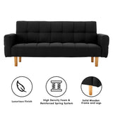 Sarantino 3-Seater Fabric Sofa Bed Futon - Black - Front View