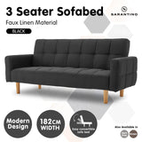Sarantino 3-Seater Fabric Sofa Bed Futon - Black - Side View