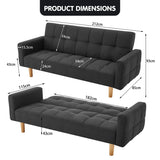 Sarantino 3-Seater Fabric Sofa Bed Futon - Black - Extra Image
