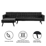 Sarantino 3-Seater Corner Wooden Sofa Bed Lounge Chaise Sofa Black - Front View