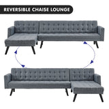 Sarantino 3-Seater Corner Wooden Sofa Bed Lounge Chaise Sofa Grey - Front View