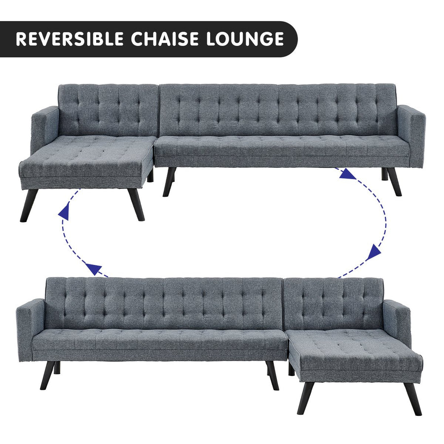 Sarantino 3-Seater Corner Wooden Sofa Bed Lounge Chaise Sofa Grey