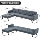 Sarantino 3-Seater Corner Wooden Sofa Bed Lounge Chaise Sofa Grey