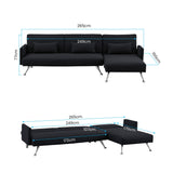 Mia 3-Seater Sofa Bed with Chaise & 3 Pillows by Sarantino - Black - Top-Down View