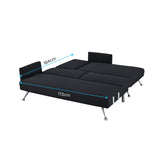 Mia 3-Seater Sofa Bed with Chaise & 3 Pillows by Sarantino - Black - 45-Degree Angle