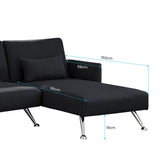 Mia 3-Seater Sofa Bed with Chaise & 3 Pillows by Sarantino - Black - Close-Up Angle