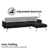 Mia 3-Seater Sofa Bed with Chaise & 3 Pillows by Sarantino - Black - Extra Image