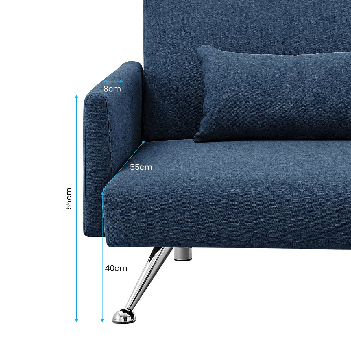 Mia 3-Seater Sofa Bed with Chaise & 3 Pillows by Sarantino - Blue