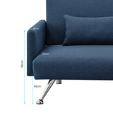 Mia 3-Seater Sofa Bed with Chaise & 3 Pillows by Sarantino - Blue - Rear View
