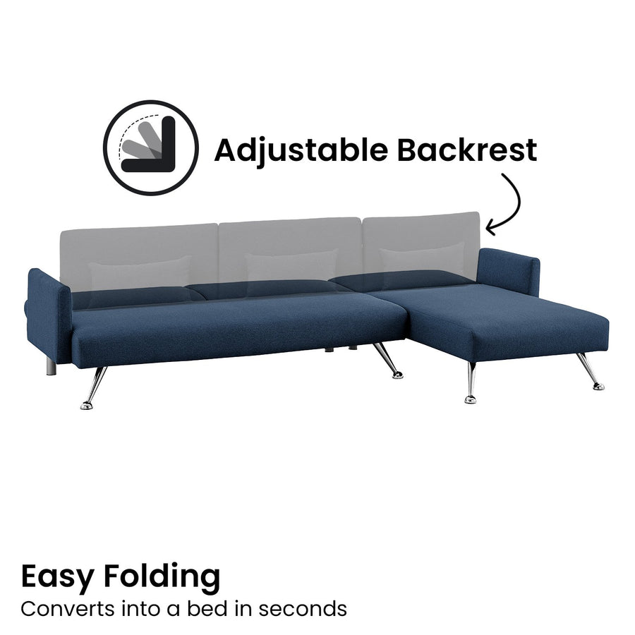 Mia 3-Seater Sofa Bed with Chaise & 3 Pillows by Sarantino - Blue