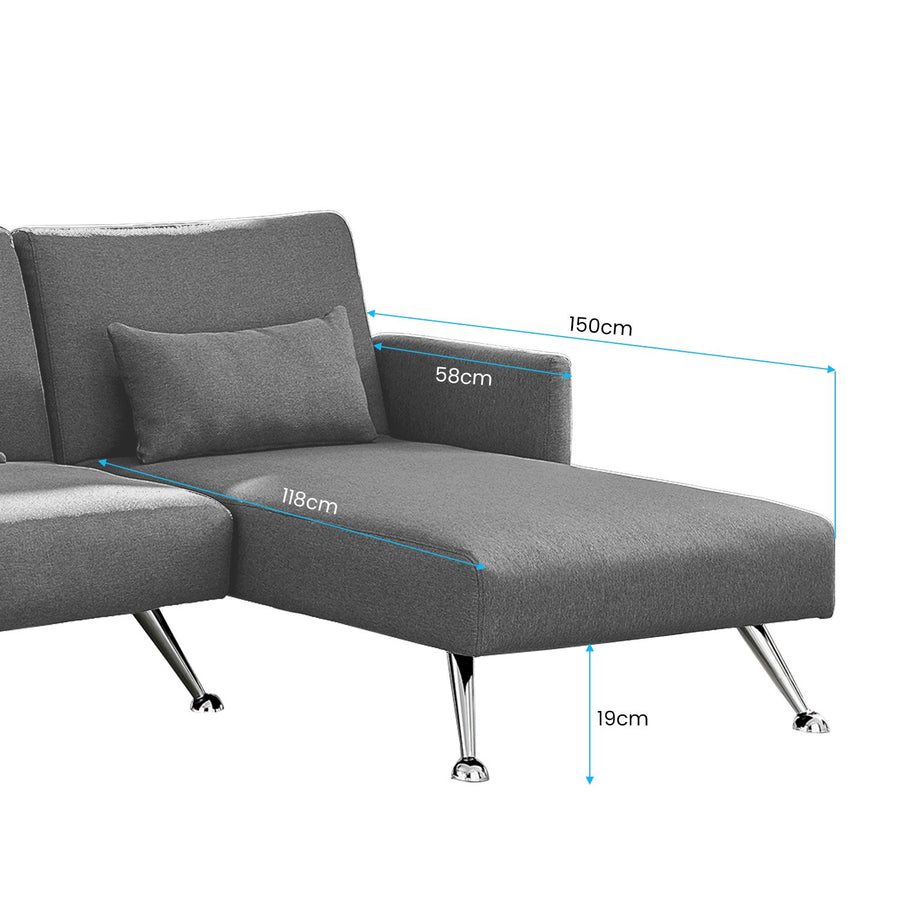 Mia 3-Seater Corner Sofa Bed Chaise and Pillows by Sarantino Dark Grey