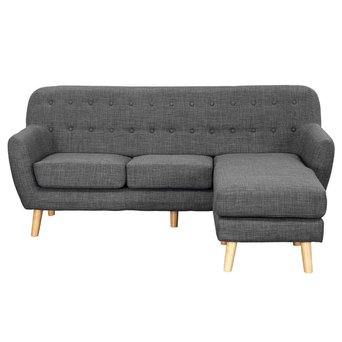 Linen Corner Sofa Couch Lounge L-shaped with Chaise - Dark Grey