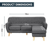 Linen Corner Sofa Couch Lounge L-shaped with Chaise - Dark Grey - Top-Down View