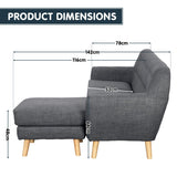 Linen Corner Sofa Couch Lounge L-shaped with Chaise - Dark Grey - 45-Degree Angle
