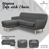 Linen Corner Wooden Sofa Couch Lounge L-shaped with Chaise - Dark Grey