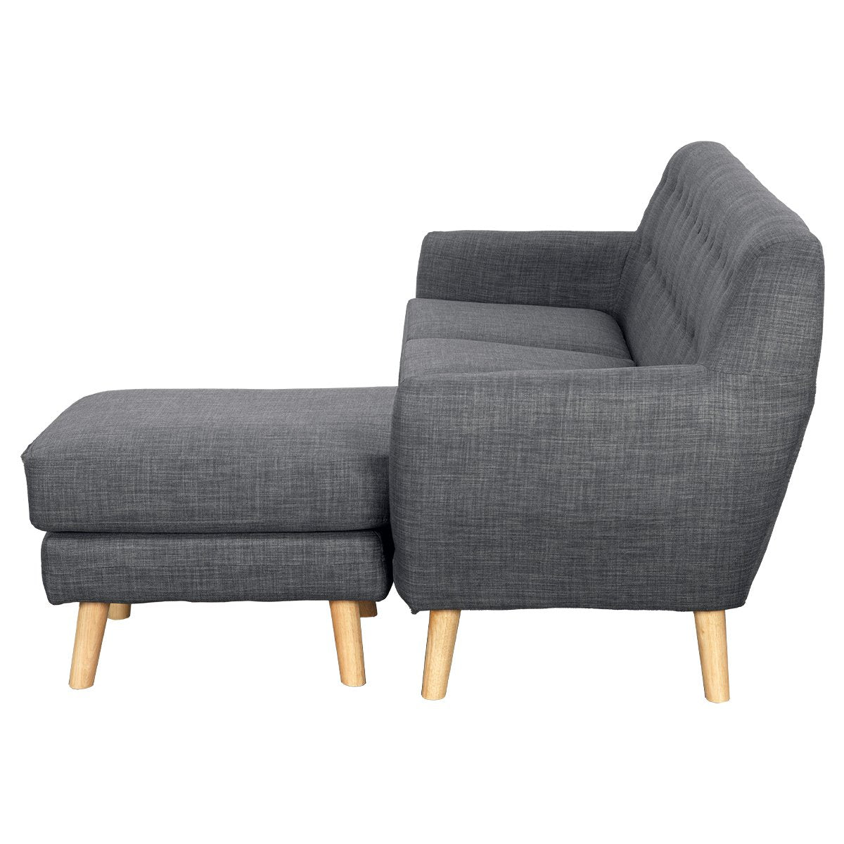 Linen Corner Wooden Sofa Couch Lounge L-shaped with Chaise - Dark Grey