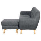 Linen Corner Wooden Sofa Couch Lounge L-shaped with Chaise - Dark Grey - Front View