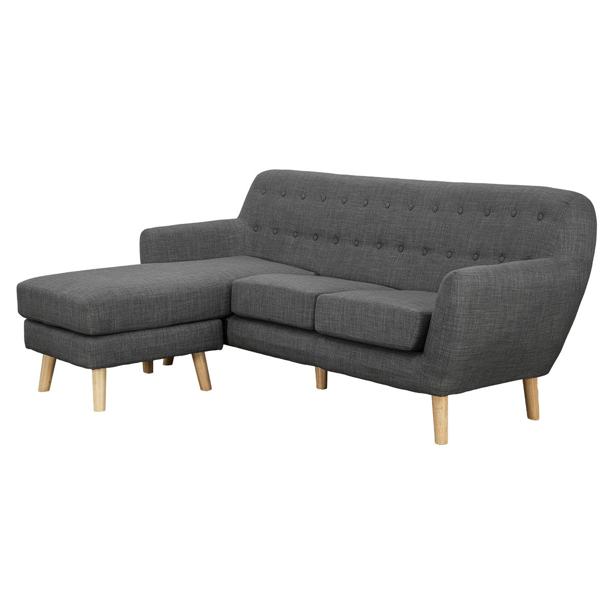 Linen Corner Wooden Sofa Couch Lounge L-shaped with Chaise - Dark Grey