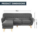 Linen Corner Wooden Sofa Couch Lounge L-shaped with Chaise - Dark Grey