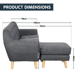 Linen Corner Wooden Sofa Couch Lounge L-shaped with Chaise - Dark Grey - Close-Up Angle