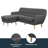 Linen Corner Wooden Sofa Couch Lounge L-shaped with Chaise - Dark Grey - Low Angle