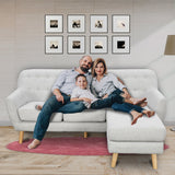 Linen Corner Wooden Sofa Lounge L-shaped with Left Chaise Light Grey - Extra Image