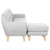 Linen Corner Wooden Sofa Lounge L-shaped with Left Chaise Light Grey - Front View