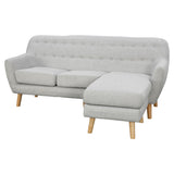 Linen Corner Wooden Sofa Lounge L-shaped with Left Chaise Light Grey - Side View