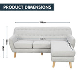 Linen Corner Wooden Sofa Lounge L-shaped with Left Chaise Light Grey - 45-Degree Angle