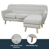 Linen Corner Wooden Sofa Lounge L-shaped with Left Chaise Light Grey - Close-Up Angle