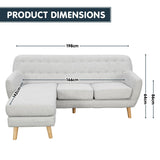 Sarantino Linen Corner Sofa Lounge L-shaped w/ Chaise Light Grey - 45-Degree Angle