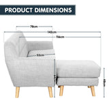 Sarantino Linen Corner Sofa Lounge L-shaped w/ Chaise Light Grey - Rear View