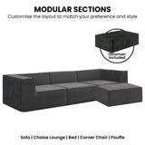 Sarantino Novi 3-Seater Modular Sofa Ottoman Charcoal Black Non-Slip Bottom Lounge