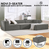 Sarantino Novi 3-Seater Modular Sofa with Ottoman in Grey Non-Slip Bottom Lounge - Extra Image
